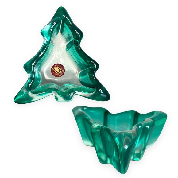 Christmas Tree Original Waltherglas Glass Candy Trinket Dish Heavy Green Pair 5” - Picture 2 of 6